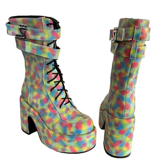 Shane Justin Rainbow Iridescent Platform Boots EDM Rave Dance Party 36 - Picture 3 of 12